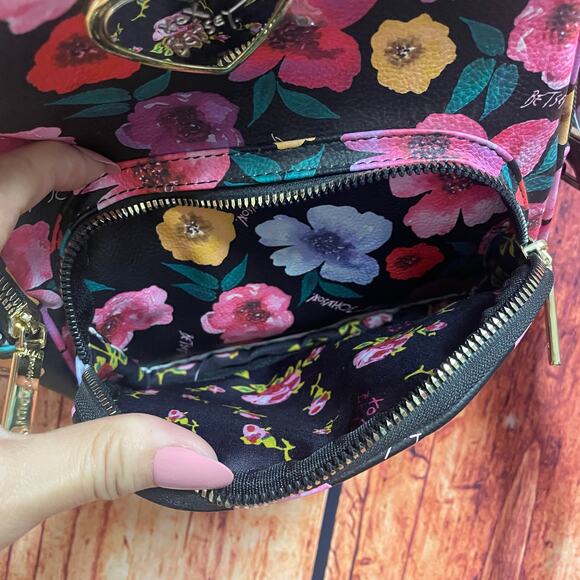 Betsey Johnson black & bright floral mini backpack faux leather adjustable - Picture 8 of 9